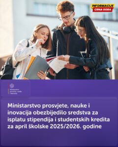 MPNI: Obezbijeđeno skoro 820.000 eura za aprilske stipendije i kredite