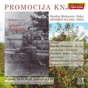 Promocija knjige “Spomen na ing. Vida” 29. aprila na Cetinju