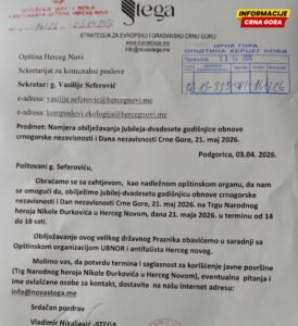 STEGA: Opština Herceg Novi ignoriše zahtjev za proslavu Dana nezavisnosti