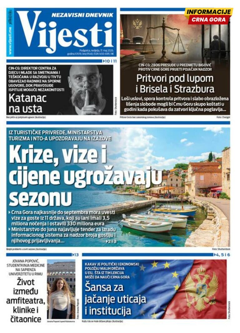 Naslovna strana Informacije CG za 17. maj 2026.