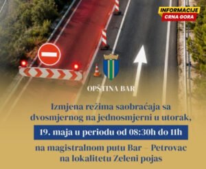Opština Bar: Privremena izmjena režima saobraćaja na Zelenom pojasu