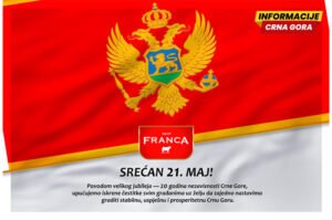 FRANCA čestita Dan nezavisnosti Crne Gore: Dvije decenije ponosa, zajedništva i razvoja