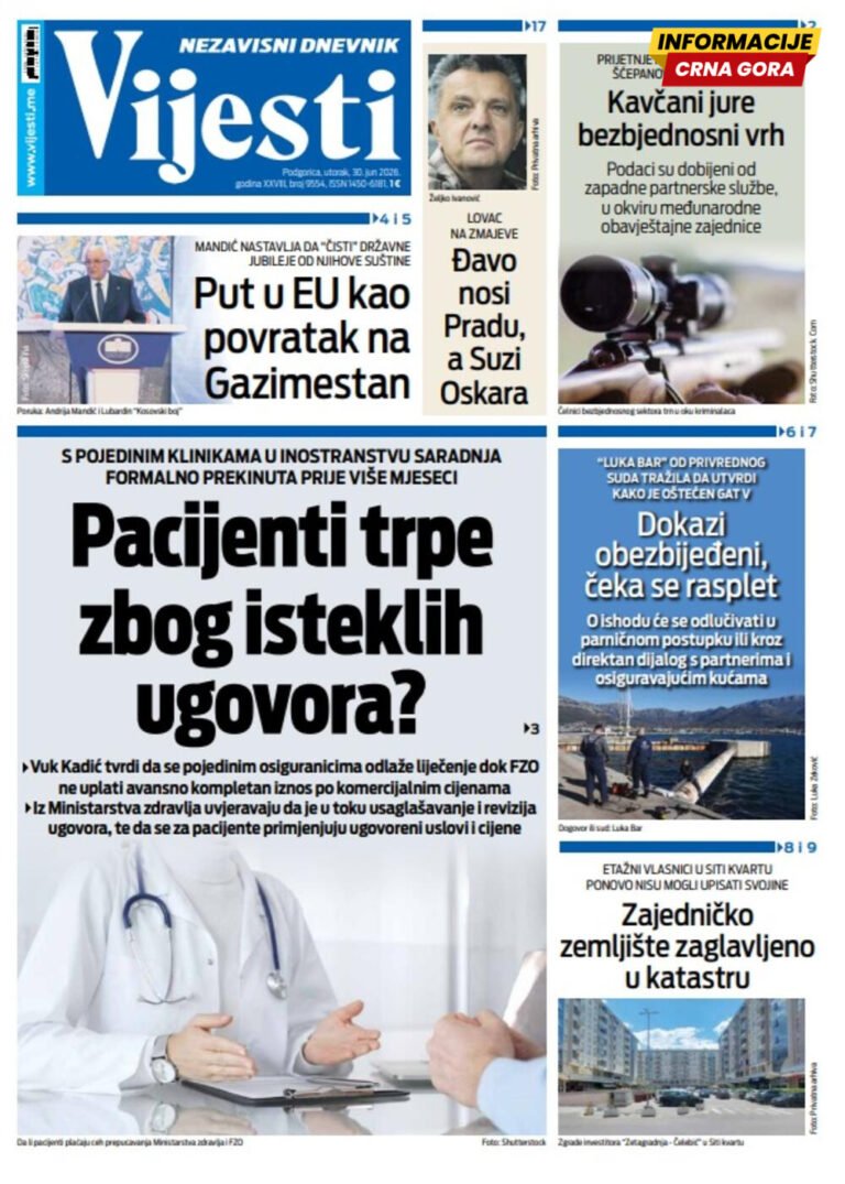 Naslovna strana "Informacije CG" za 30. jun 2026. godine