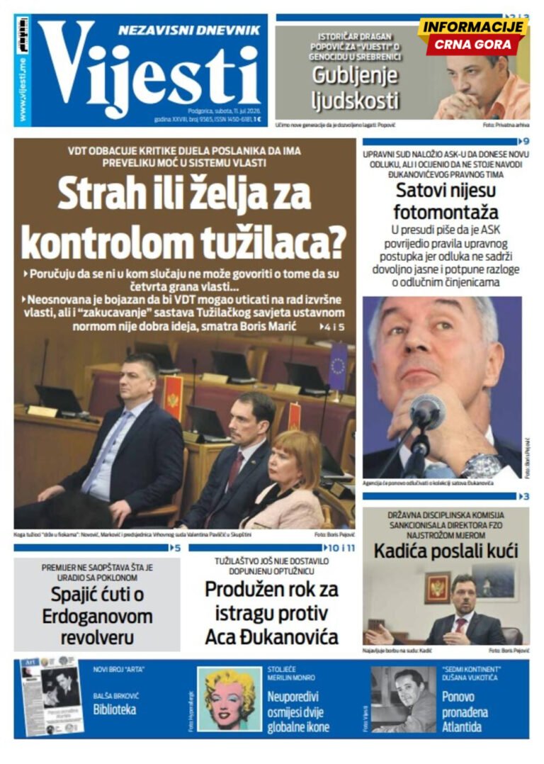 Naslovna strana "Informacije CG" za 11. jul 2026. godine