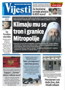 Naslovna strana “Informacije CG” za 11. avgust 2026. godine