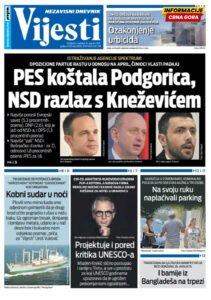 Naslovna strana "Informacije CG" za 16. avgust 2026. godine