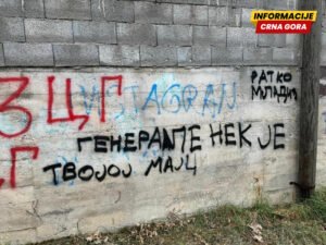 BS: Na potpornom zidu ispred kuće Strujuć Harbić ispisan grafit kojim se veliča Mladić