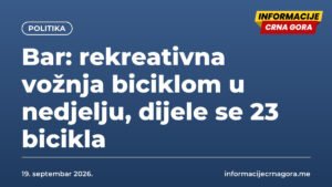 Bar: rekreativna vožnja biciklom u nedjelju, dijele se 23 bicikla