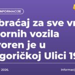 Saobraćaj za sve vrste motornih vozila zatvoren je u podgoričkoj Ulici 19