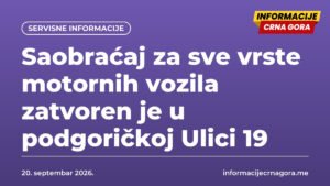 Saobraćaj za sve vrste motornih vozila zatvoren je u podgoričkoj Ulici 19