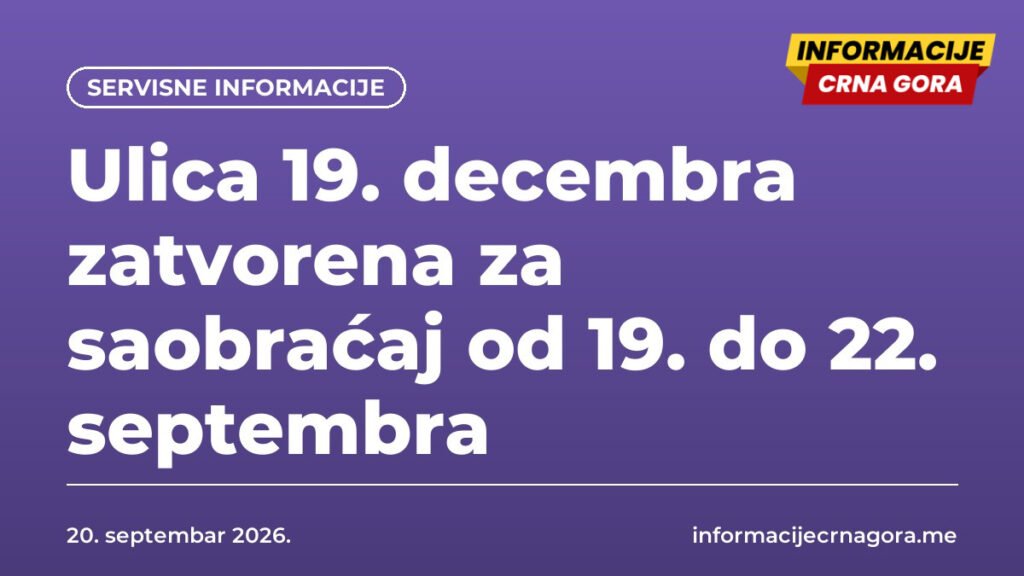 Ulica 19. decembra zatvorena za saobraćaj od 19. do 22. septembra