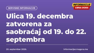 Ulica 19. decembra zatvorena za saobraćaj od 19. do 22. septembra