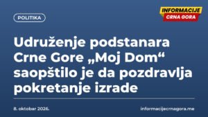 Udruženje podstanara Crne Gore „Moj Dom“ saopštilo je da pozdravlja pokretanje izrade
